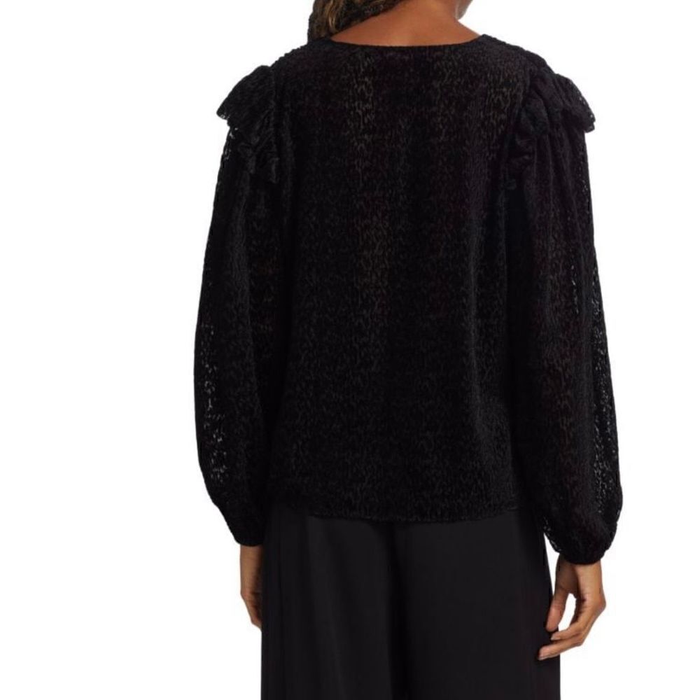 Tanya Taylor Blouse Women’s L Top Lucy Devore Black Velvet Burnout NWT - Picture 7 of 10